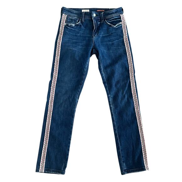 Pilcro Slim Boyfriend Crop Jeans Size 26 Embroidered Side Stripe Anthropologie - Picture 2 of 14